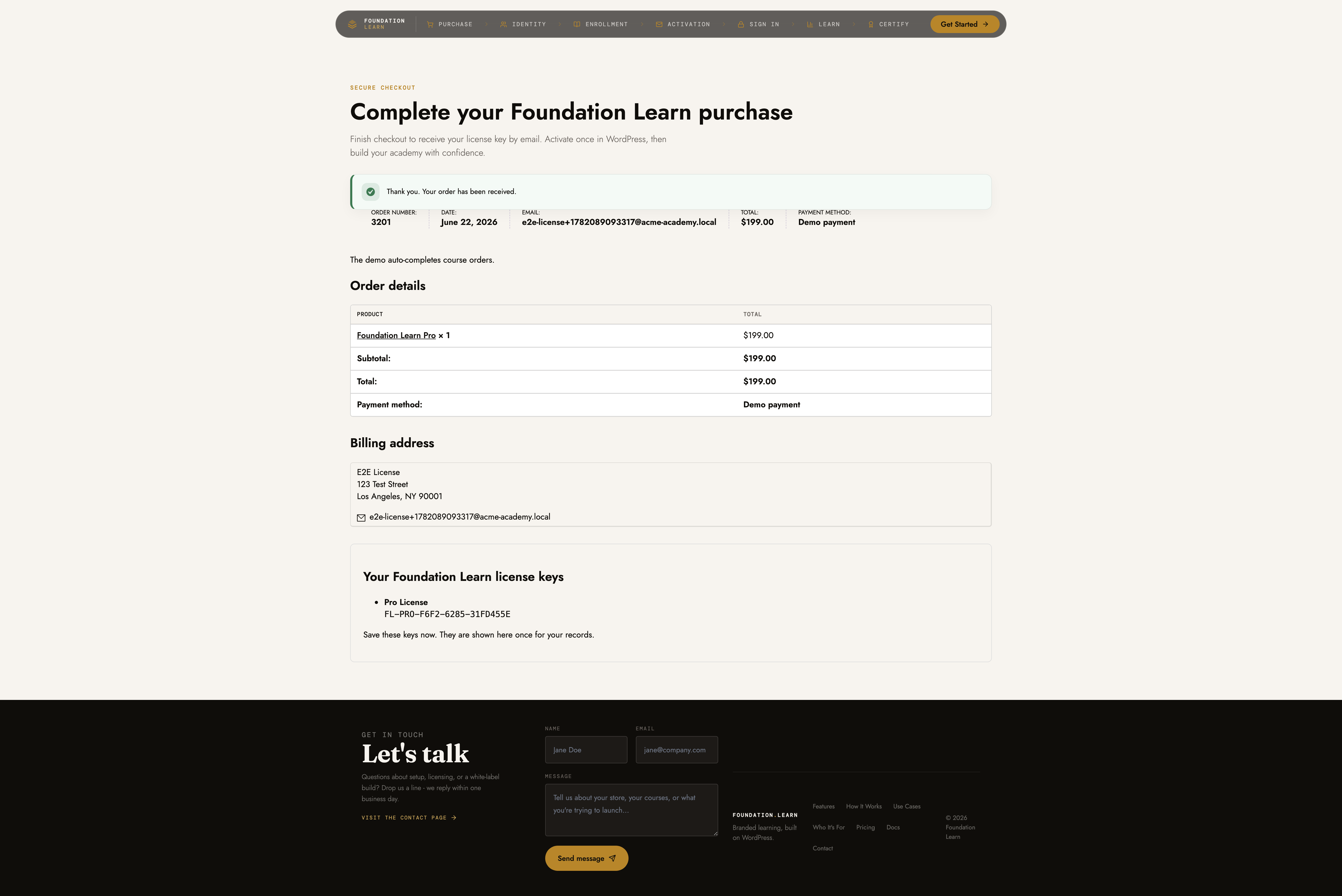 Checkout order received page